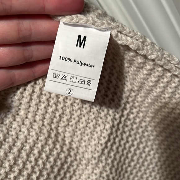 🍂New Khaki Solid Knit Longline Open Front Bishop Sleeve Split Hem Cardigan Med - Picture 14 of 16